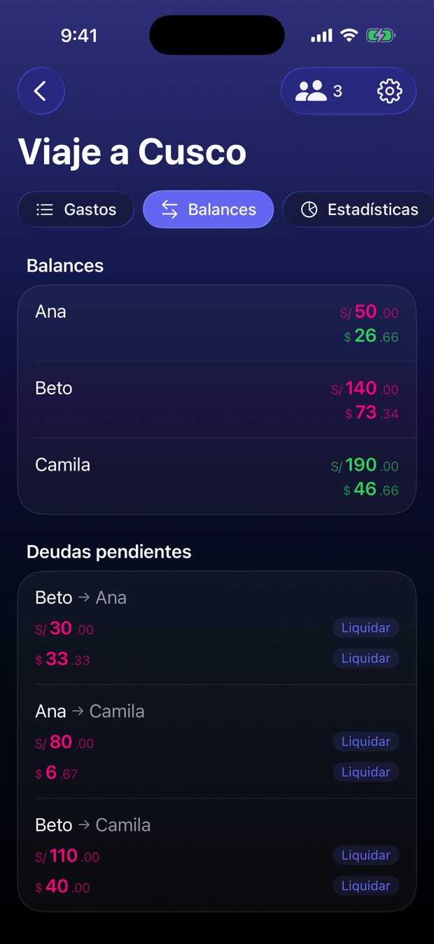 Balances de un grupo: quién le debe a quién